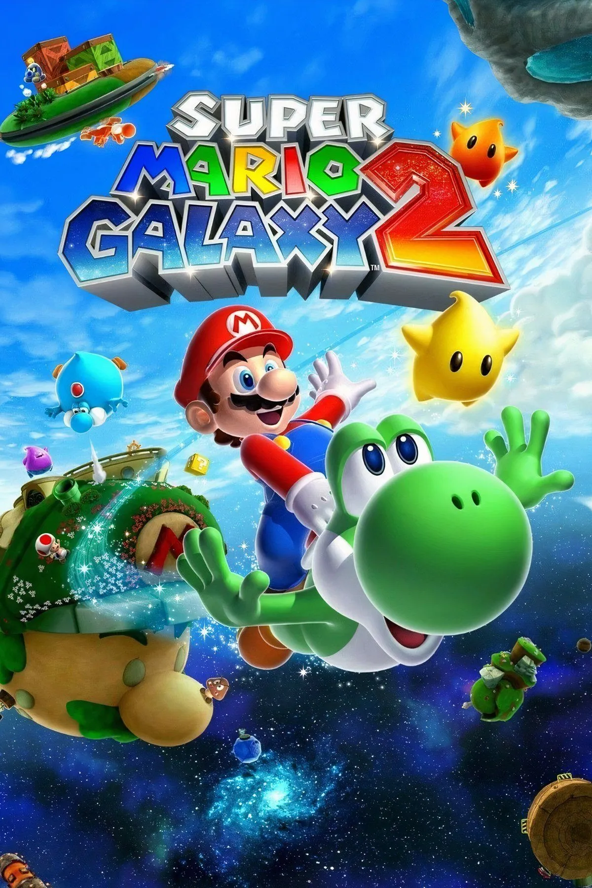 Bìa game Super Mario Galaxy 2, biểu tượng của sự sáng tạo không giới hạn trong series Mario trên Wii.
