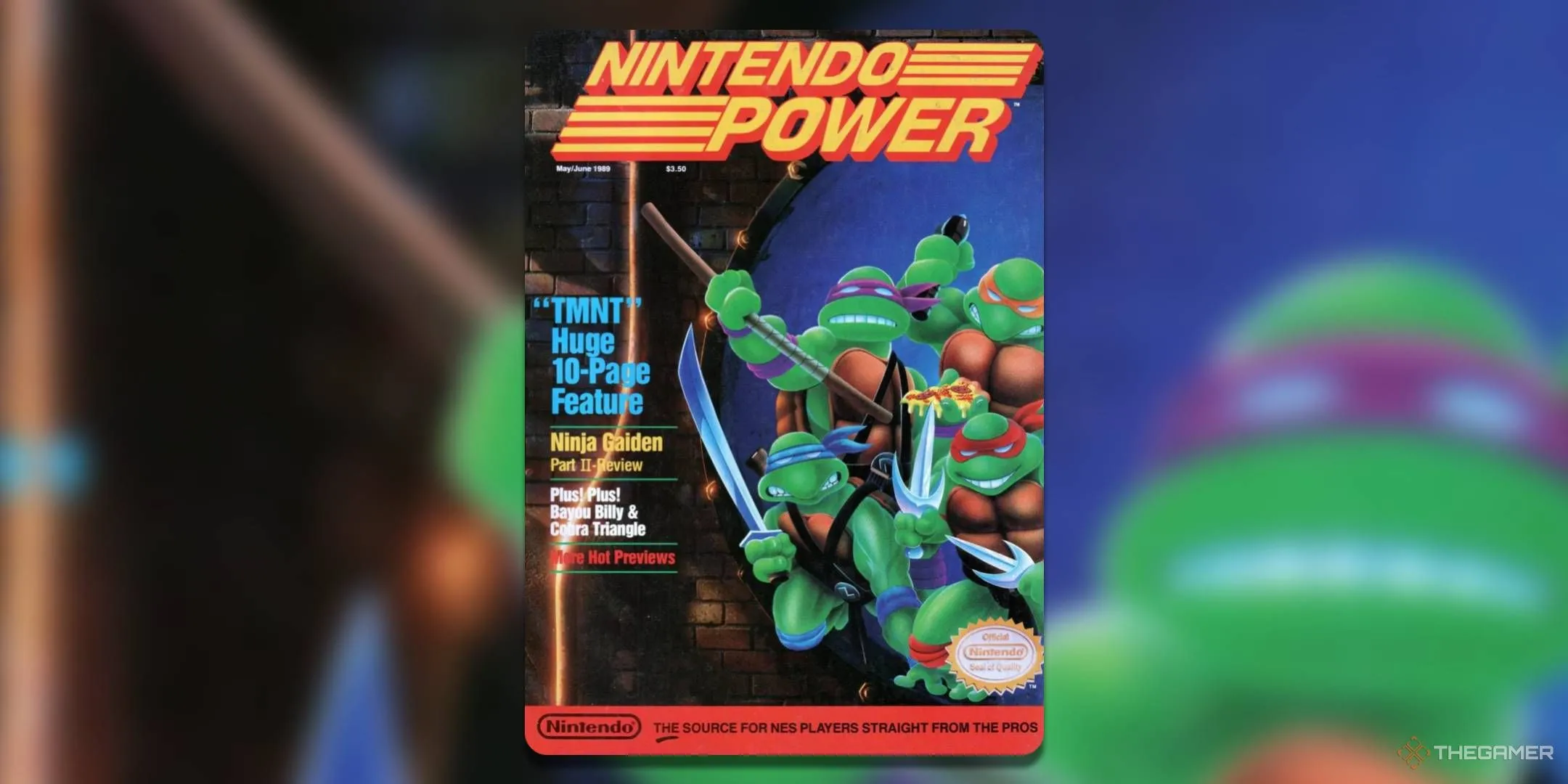 Bìa tạp chí Nintendo Power số 6 (tháng 5/1989) với chủ đề Teenage Mutant Ninja Turtles, một tựa game NES nổi tiếng khó nhằn.