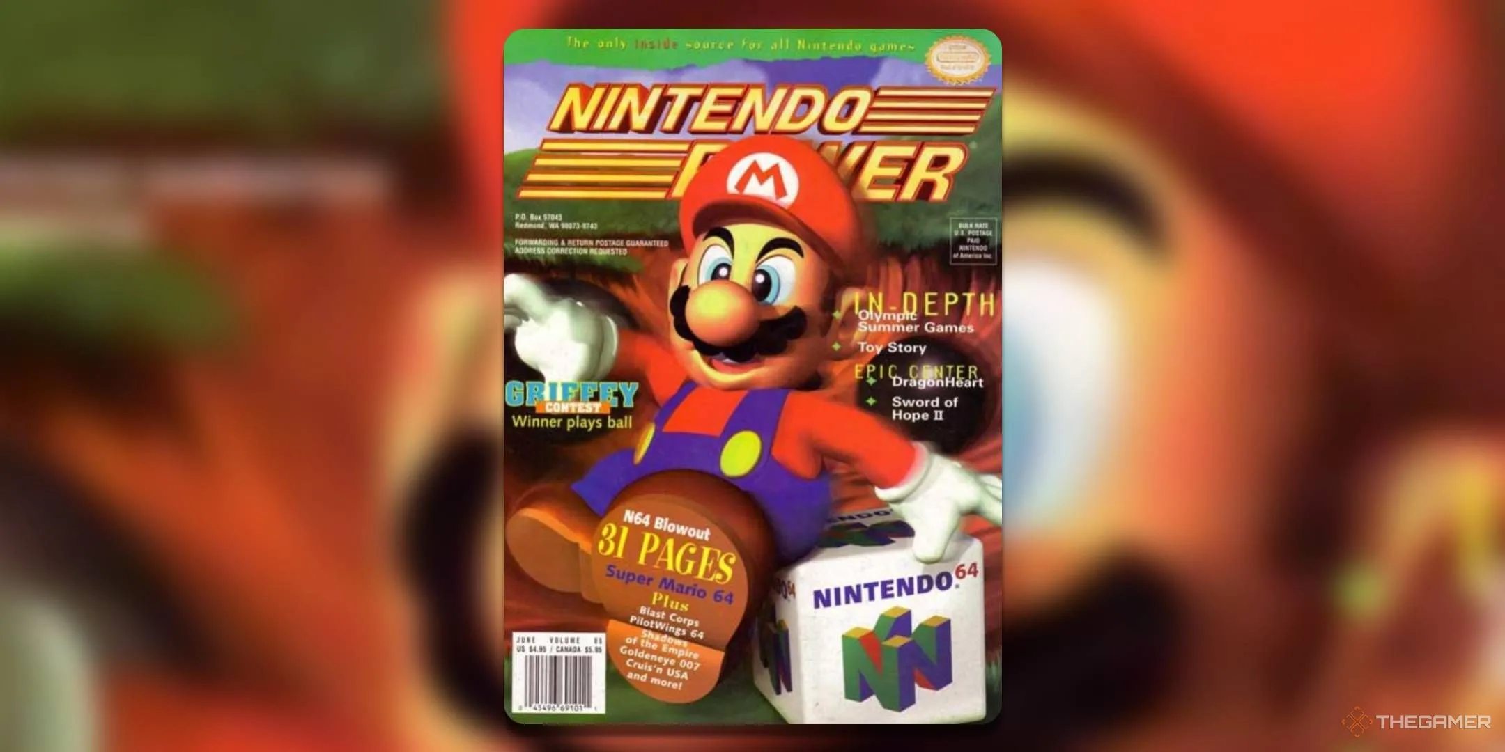 Bìa tạp chí Nintendo Power số 85 (tháng 6/1996) quảng bá tựa game Super Mario 64, một siêu phẩm 3D đầu tiên của Mario.