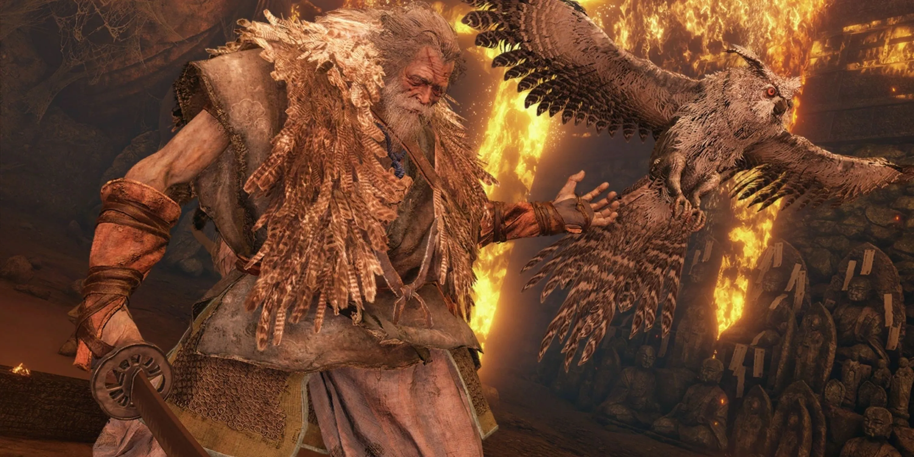 Boss Inner Owl (Owl Father) trong Sekiro: Shadows Die Twice, tượng trưng cho những nội dung game mới hoặc DLC hấp dẫn mà bạn có thể đã bỏ lỡ.