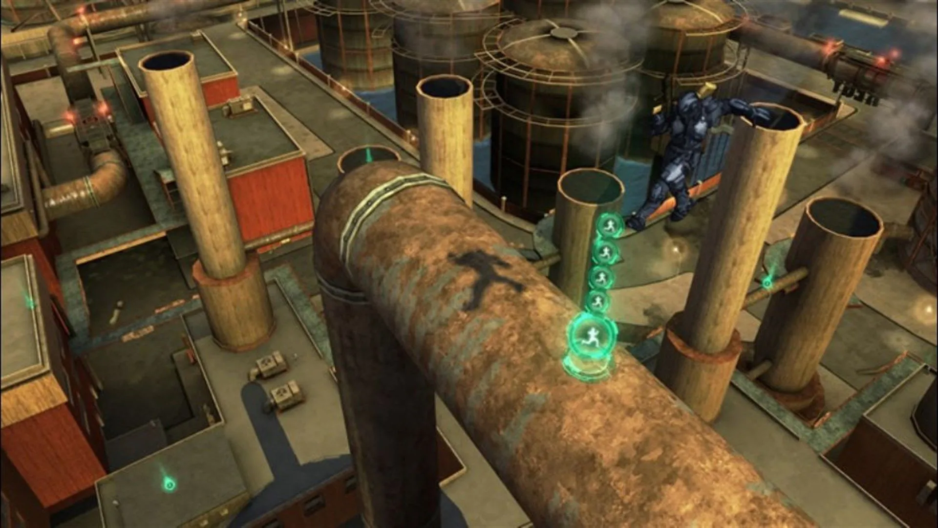 Cảnh gameplay trong Crackdown 2 thể hiện khả năng di chuyển linh hoạt và môi trường mở để người chơi thỏa sức phá phách.