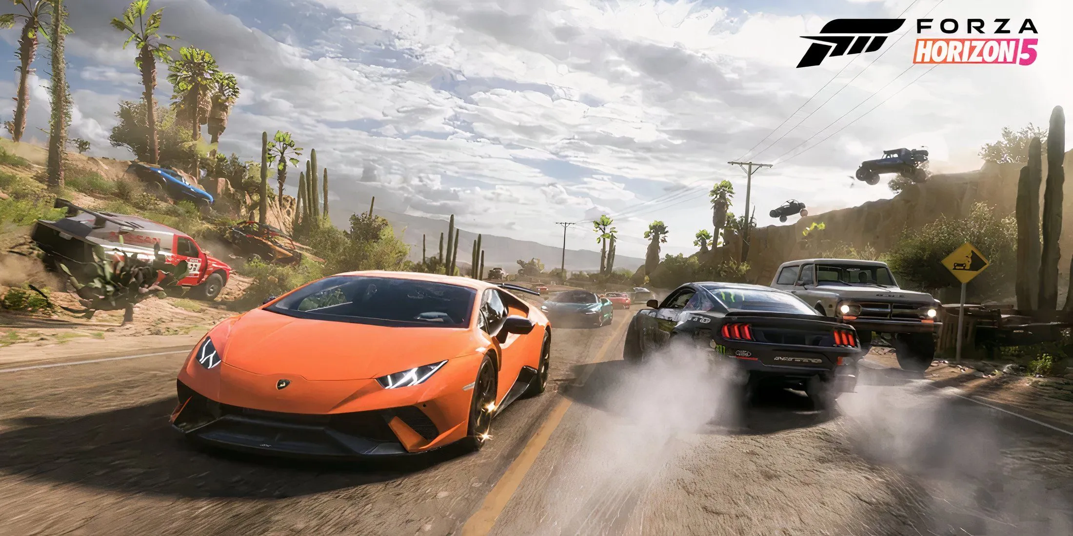 Chiếc siêu xe đang lao vun vút trên đường trong Forza Horizon 5, minh họa tốc độ và niềm vui lái xe trong game.