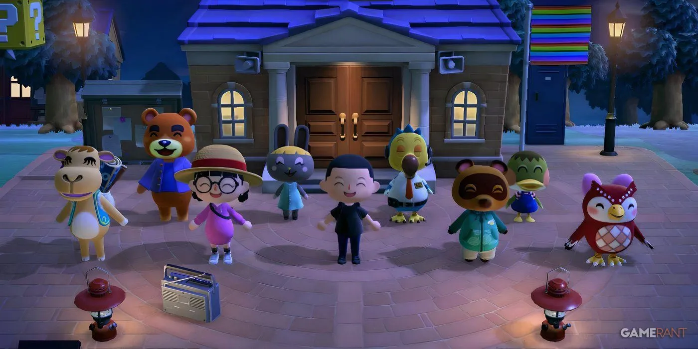 Cộng đồng cư dân đa dạng trong Animal Crossing: New Horizons, thể hiện yếu tố kết nối xã hội và tương tác nhân vật.