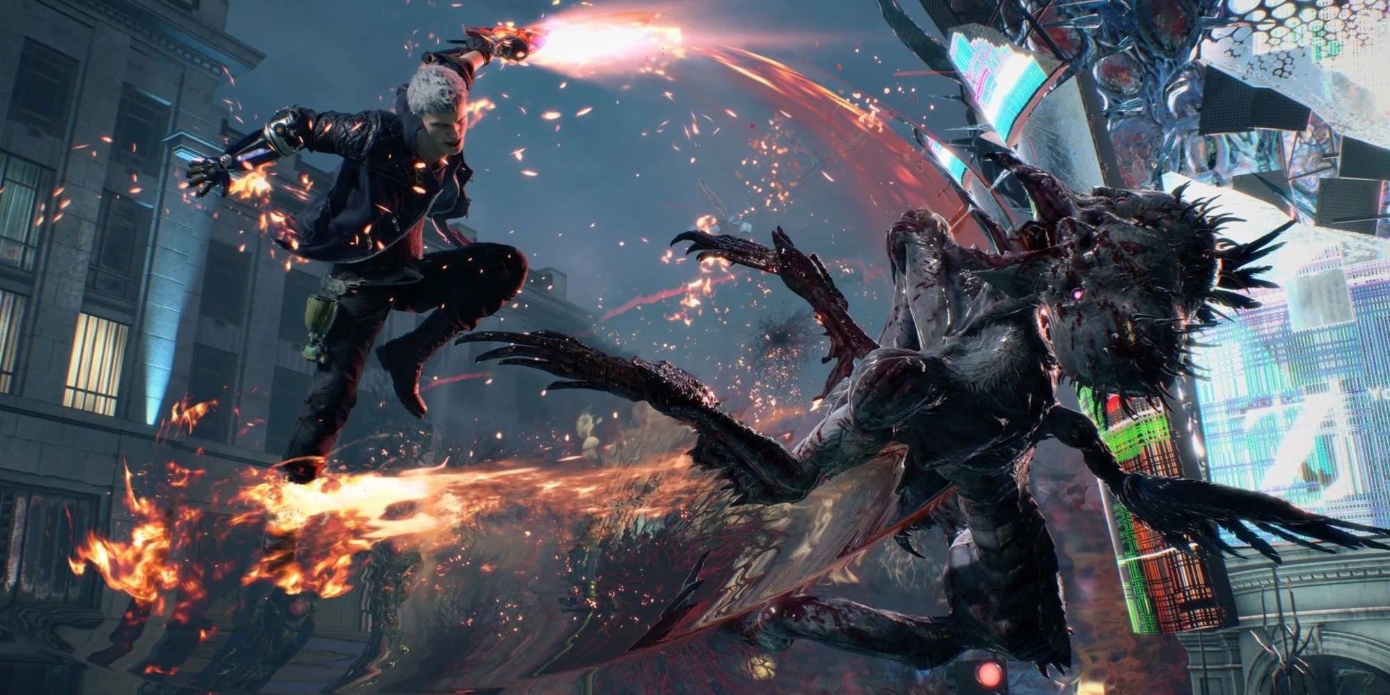 Dante và Vergil tấn công kẻ thù trong một cảnh chiến đấu đầy kịch tính trong Devil May Cry.