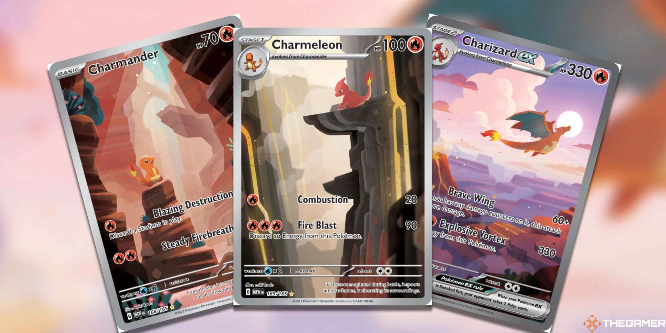 Dòng thẻ Charizard trong bộ Pokemon TCG 151, biểu tượng của sức mạnh và giá trị sưu tầm.