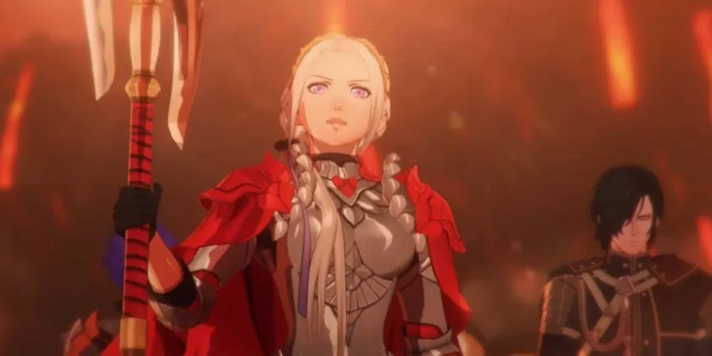 Edelgard dẫn dắt quân đội trong Fire Emblem: Three Houses, tượng trưng cho những lựa chọn cốt truyện quan trọng.