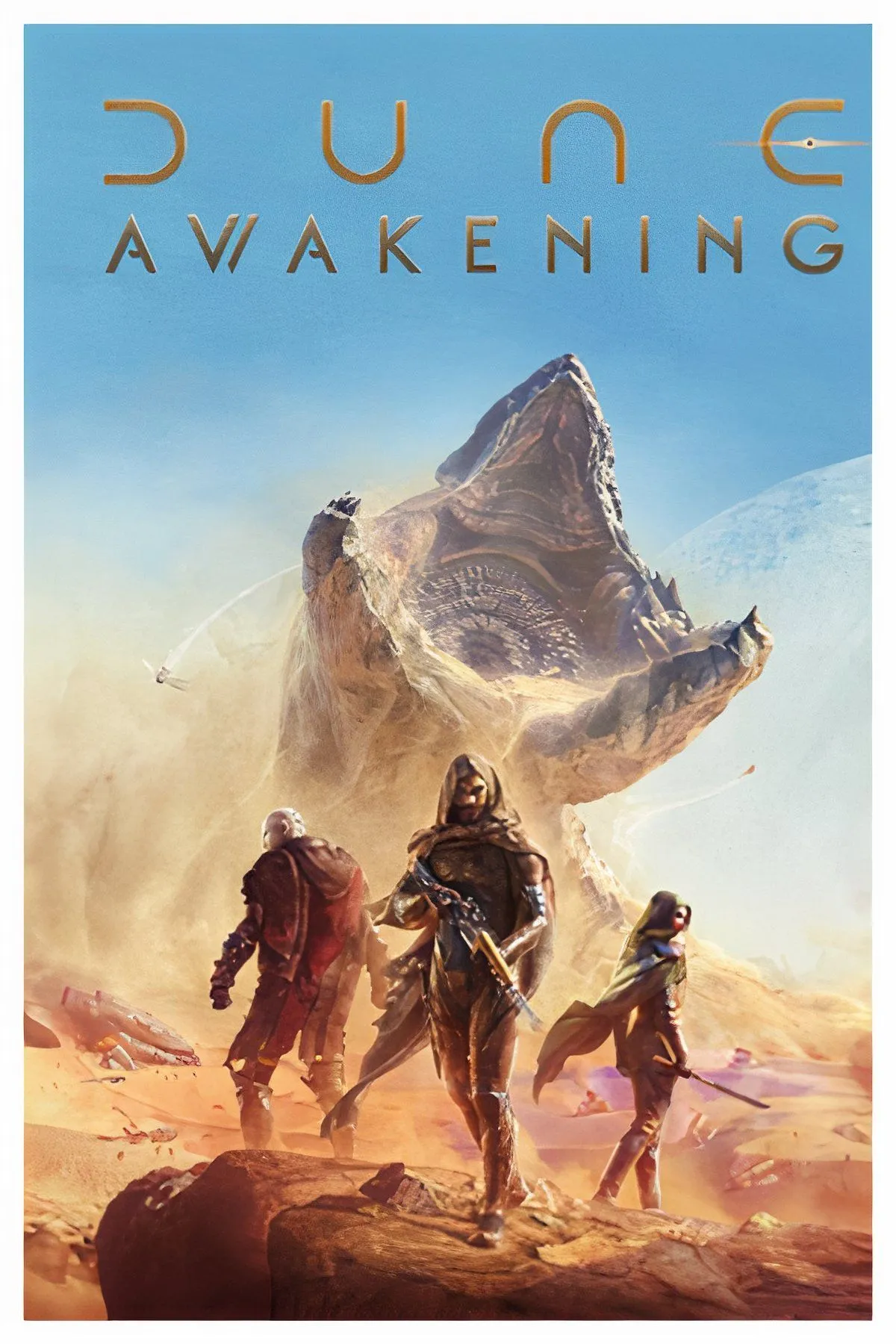 Hình ảnh bìa game Dune: Awakening với khung cảnh sa mạc Arrakis rộng lớn, tượng trưng cho thử thách sinh tồn khắc nghiệt trong game.