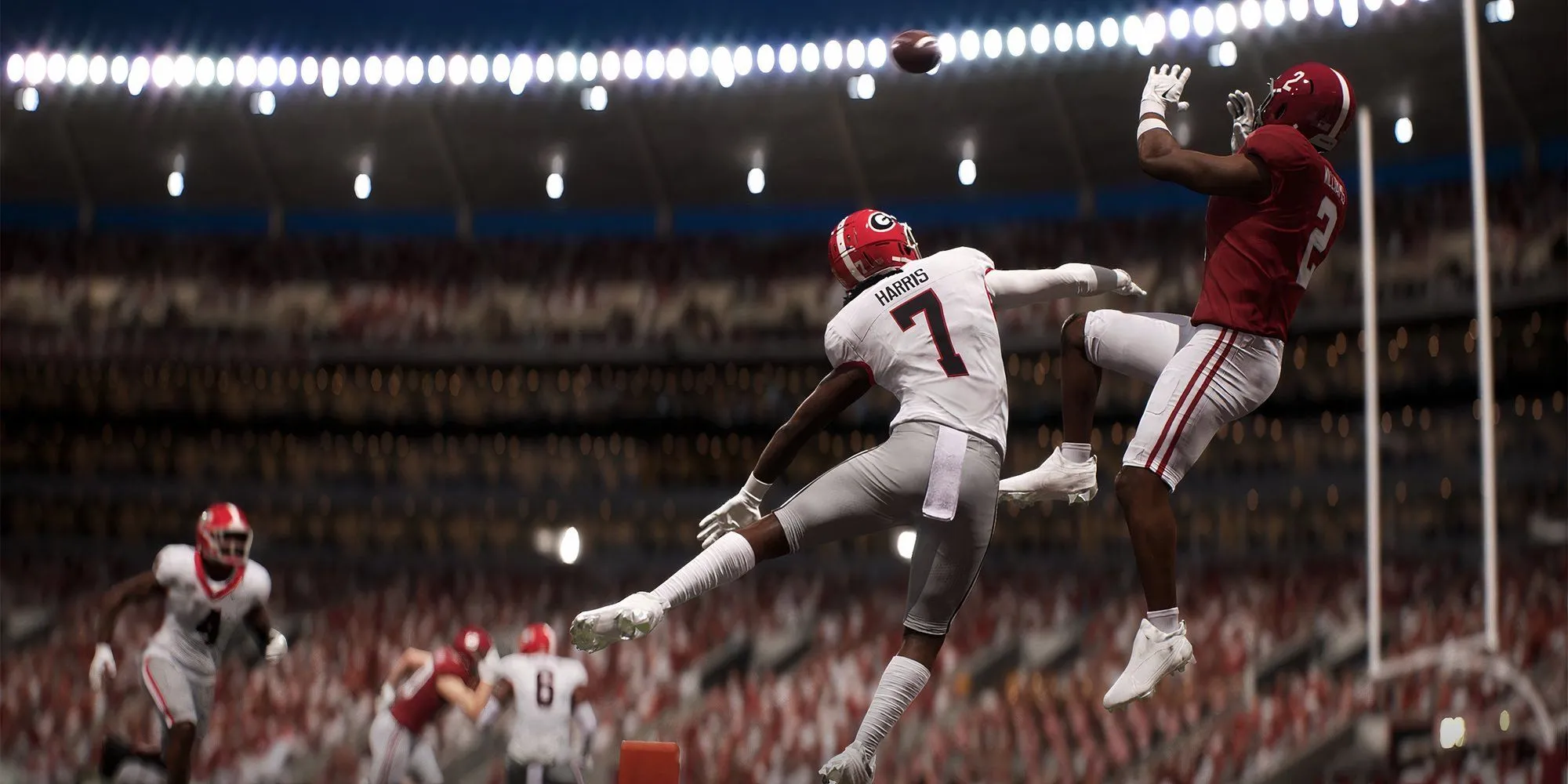 Hình ảnh cầu thủ trong EA Sports College Football 26 đứng trên sân vận động Alabama, gợi ý về hệ thống tuyển trạch trong Road to Glory