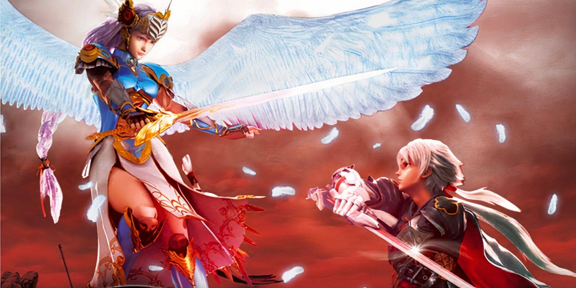 Hình ảnh quảng cáo của Valkyrie Profile: Covenant Of The Plume với nhân vật chính Wylfred và đồng đội trong thiết kế anime
