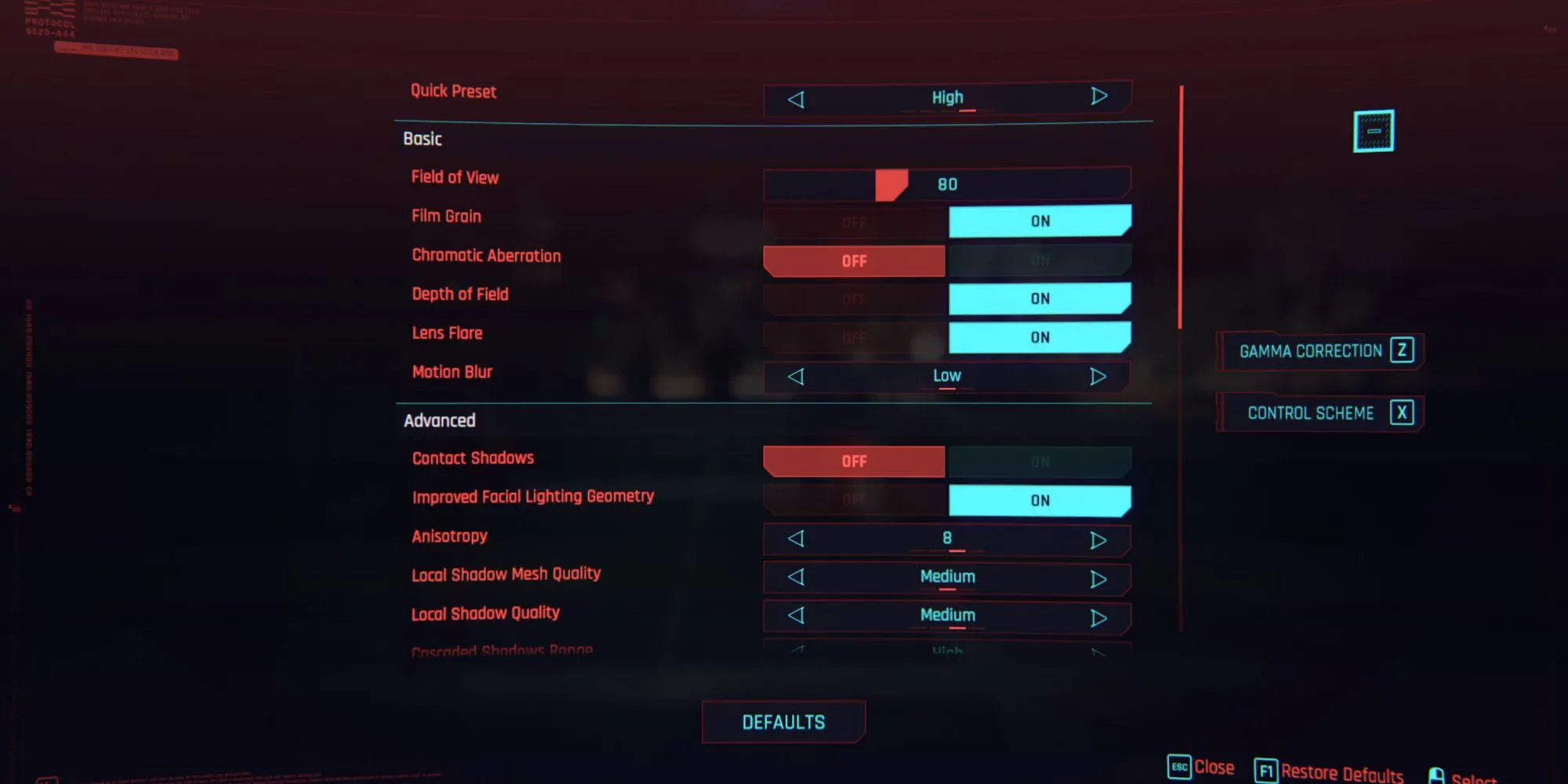 Màn hình cài đặt đồ họa trong Cyberpunk 2077, cho thấy vô số tùy chỉnh phức tạp của game PC