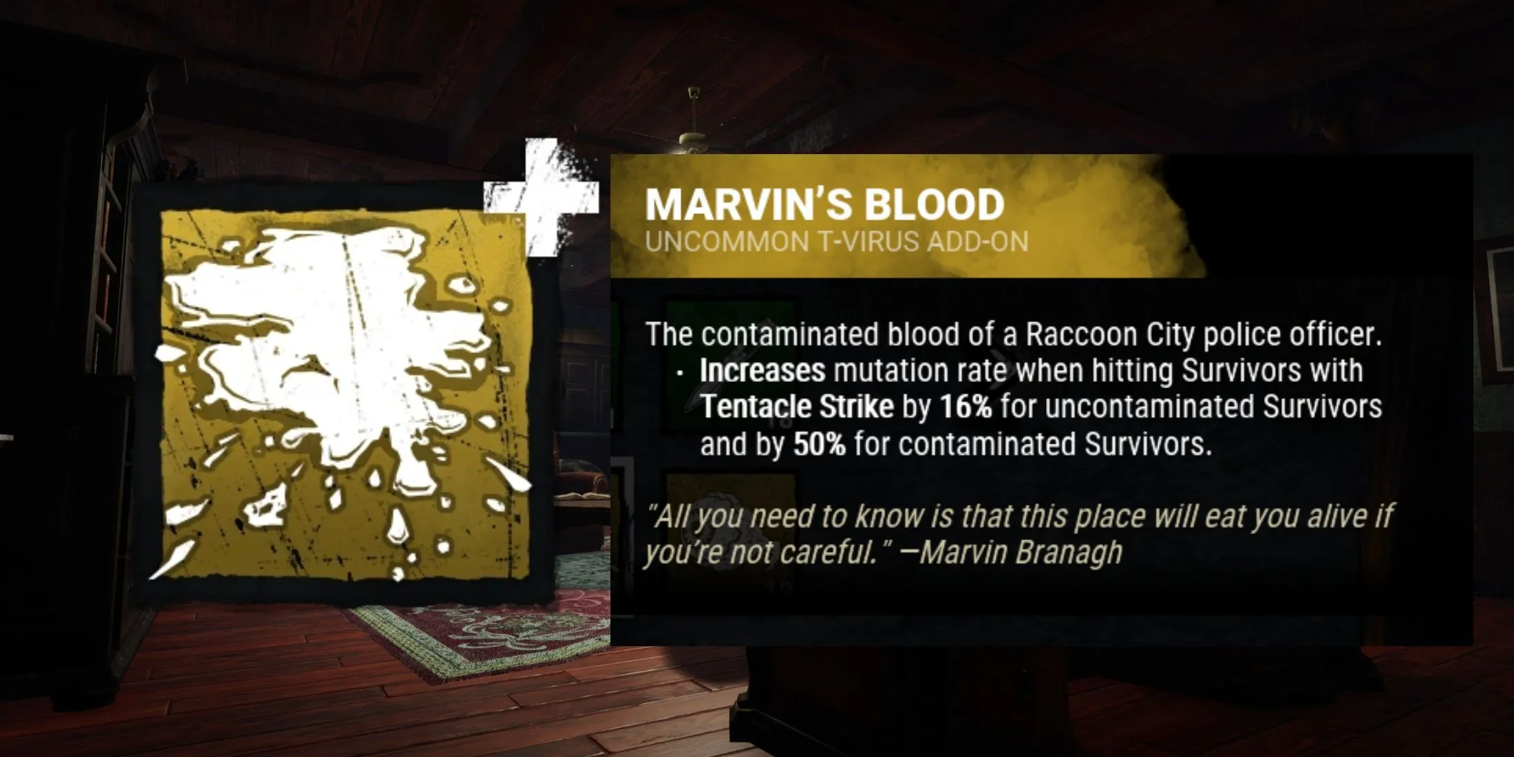Marvin's Blood, phụ kiện tốt nhất của Nemesis trong Dead by Daylight, giúp tăng nhanh Tốc độ Biến đổi và tạo lợi thế đầu game.
