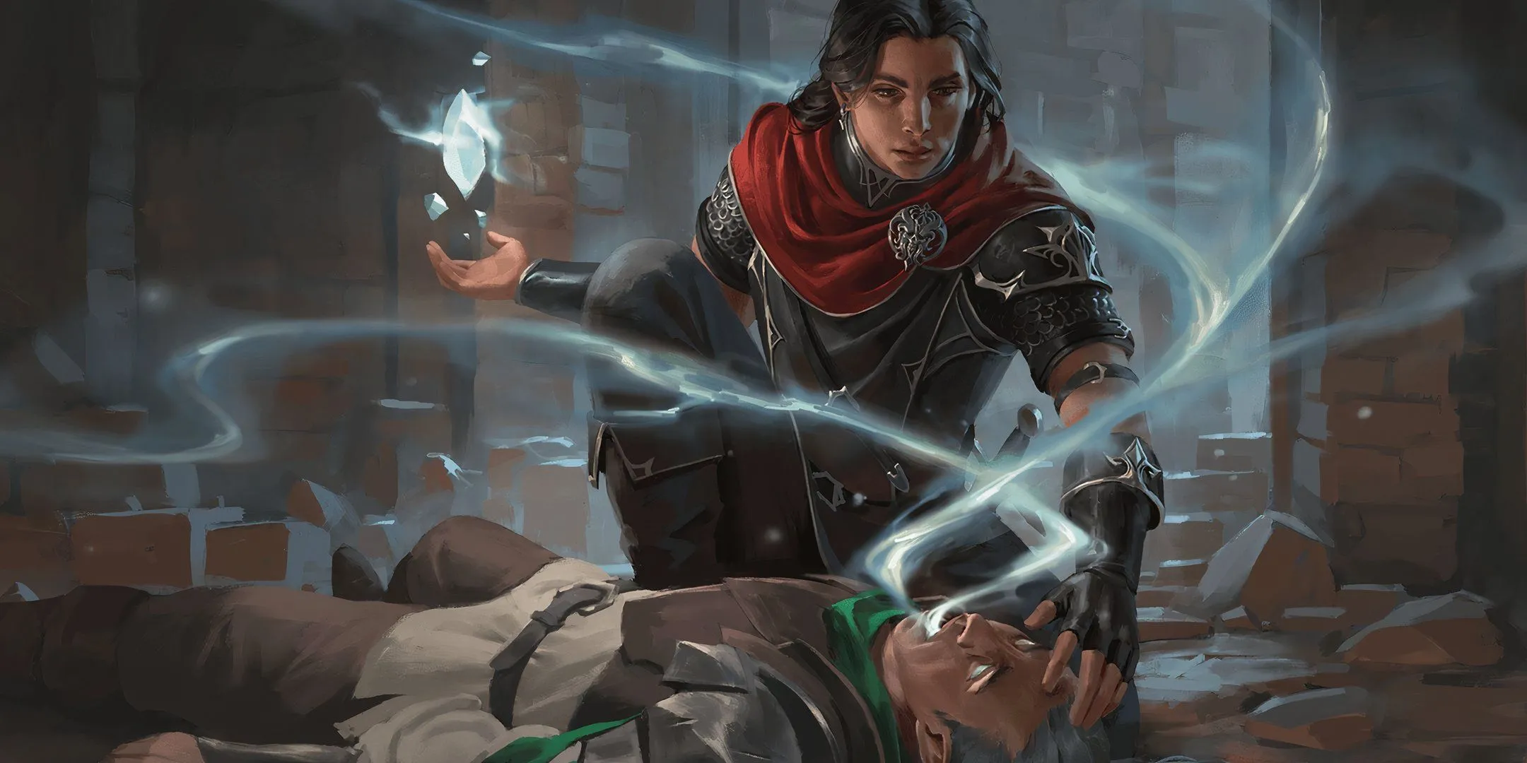 Một giáo sĩ đang cố gắng niệm phép hồi sinh với ánh sáng trắng rực rỡ trong Dungeons &amp; Dragons. 