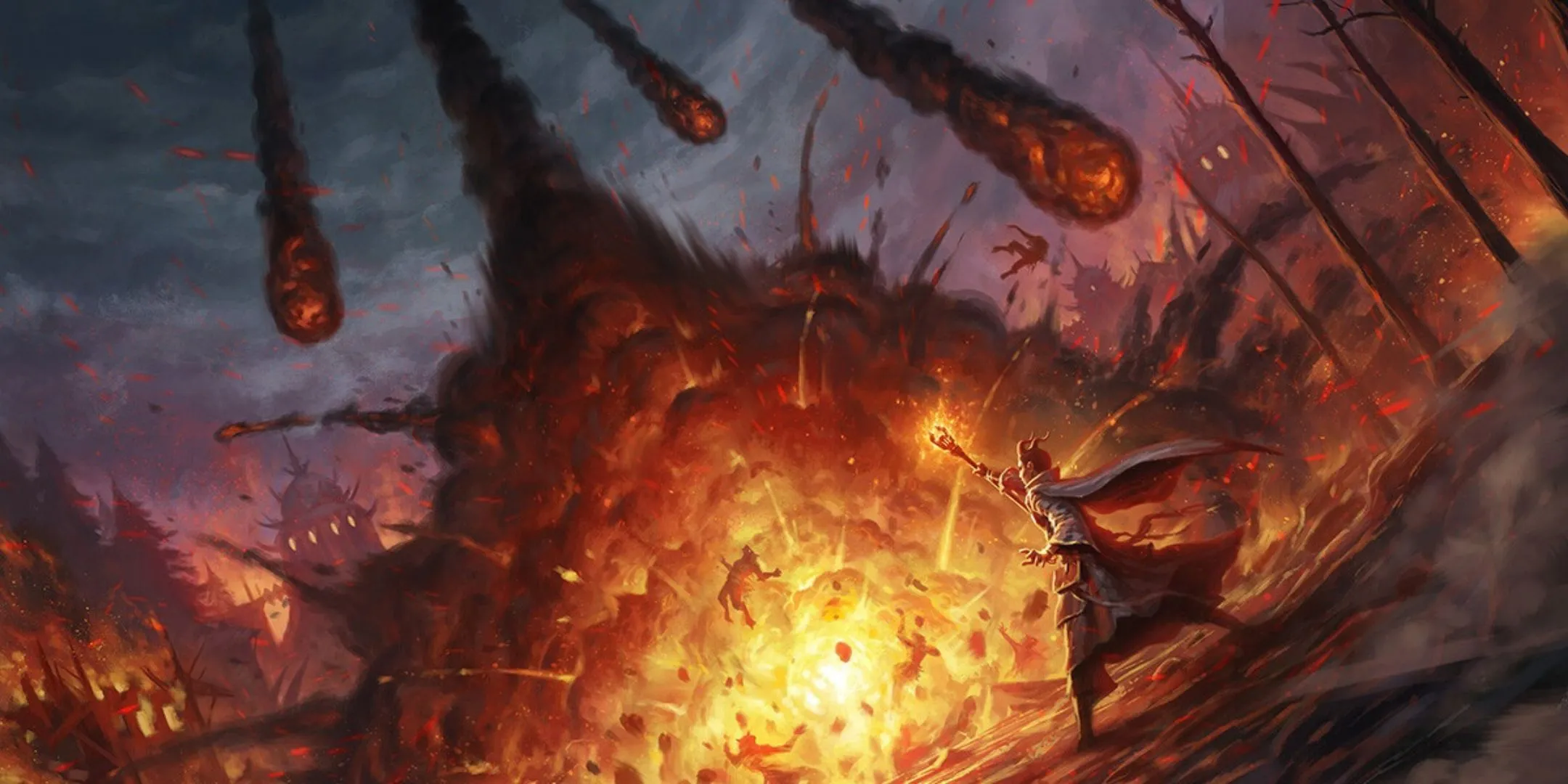 Một pháp sư Tiefling giáng thiên thạch xuống kẻ thù trong Dungeons &amp; Dragons.