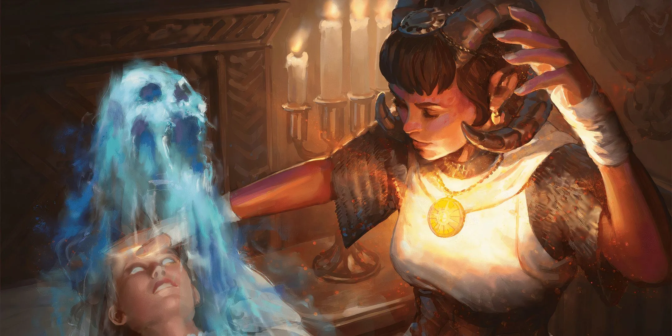 Người dùng phép thuật hắc ám triệu hồi đầu lâu ma thuật, thể hiện Necromancy trong D&amp;D.