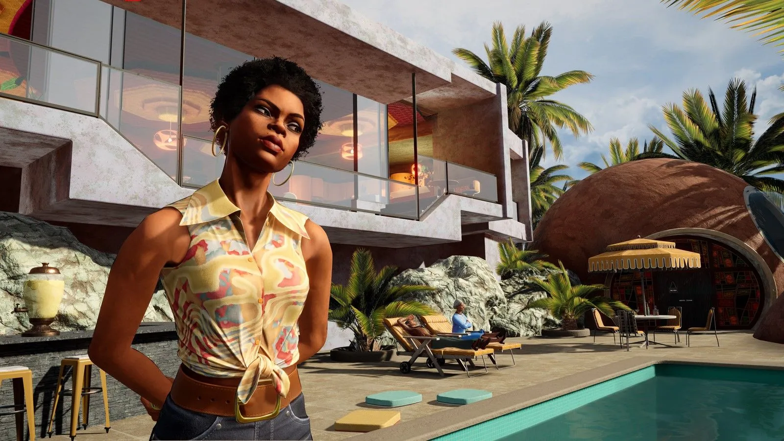 Nhân vật Jane Royce trong game Agatha Christie Death on the Nile, biểu cảm quyết đoán khi truy tìm kẻ sát nhân