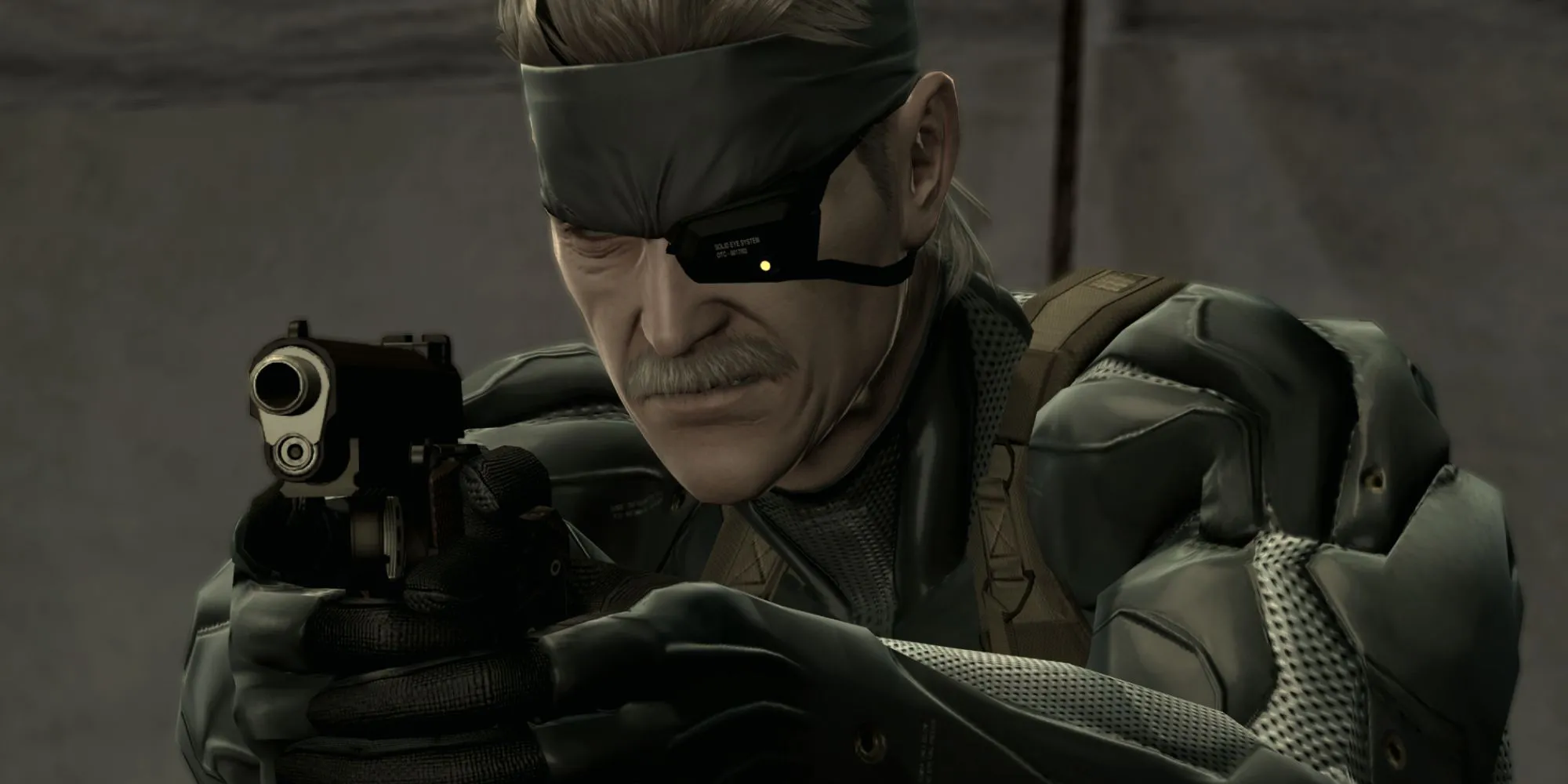 Old Snake trong tư thế ngắm bắn đặc trưng từ Metal Gear Solid 4: Guns of the Patriots