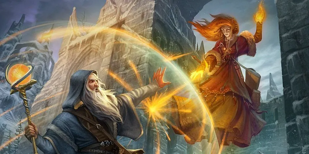 Pháp sư thi triển phép thuật Trừ Tà, tạo lá chắn phòng thủ trong D&amp;D.