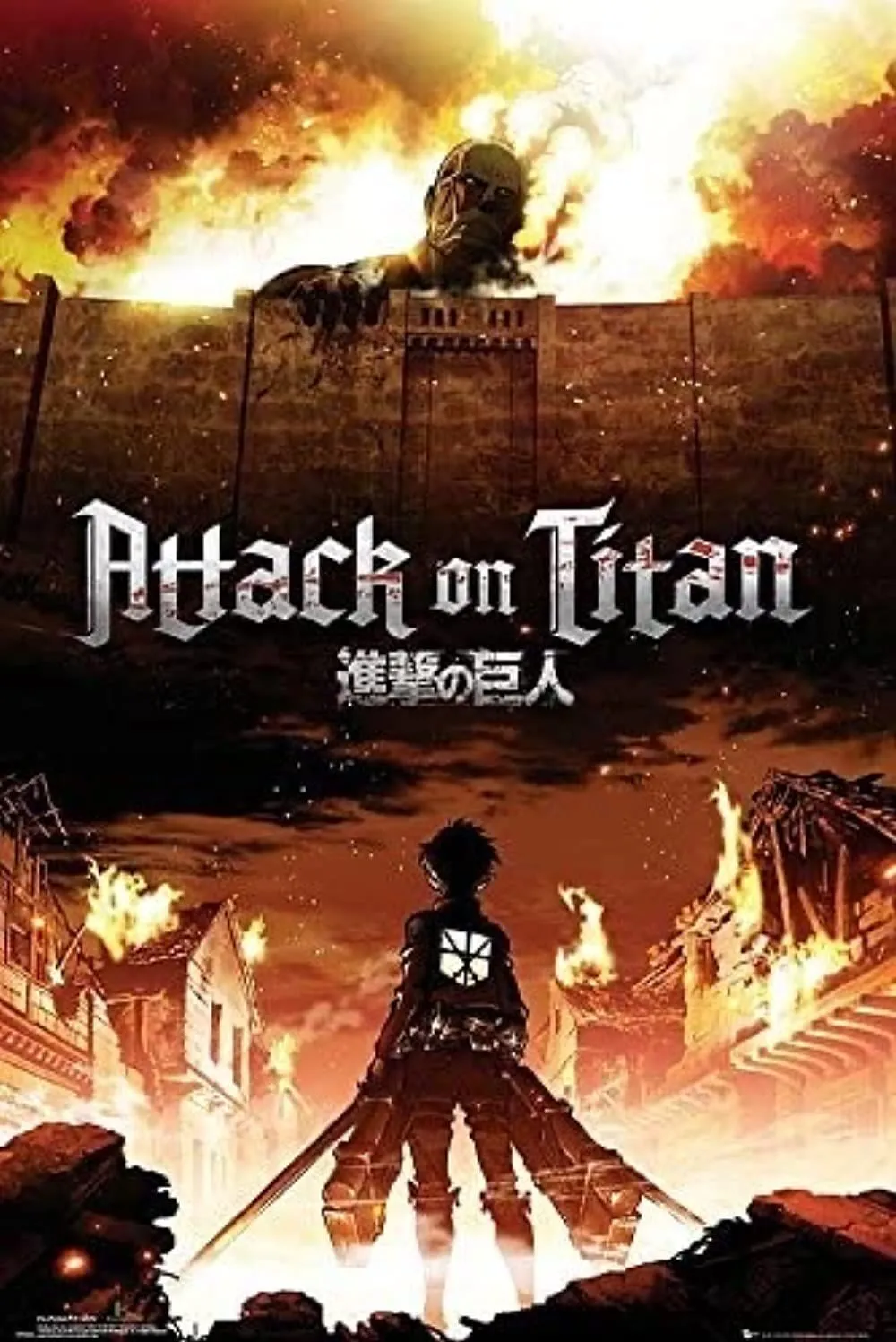 Poster Attack on Titan, với hình ảnh Eren Jaeger biểu trưng cho cuộc chiến sinh tồn khắc nghiệt của loài người.