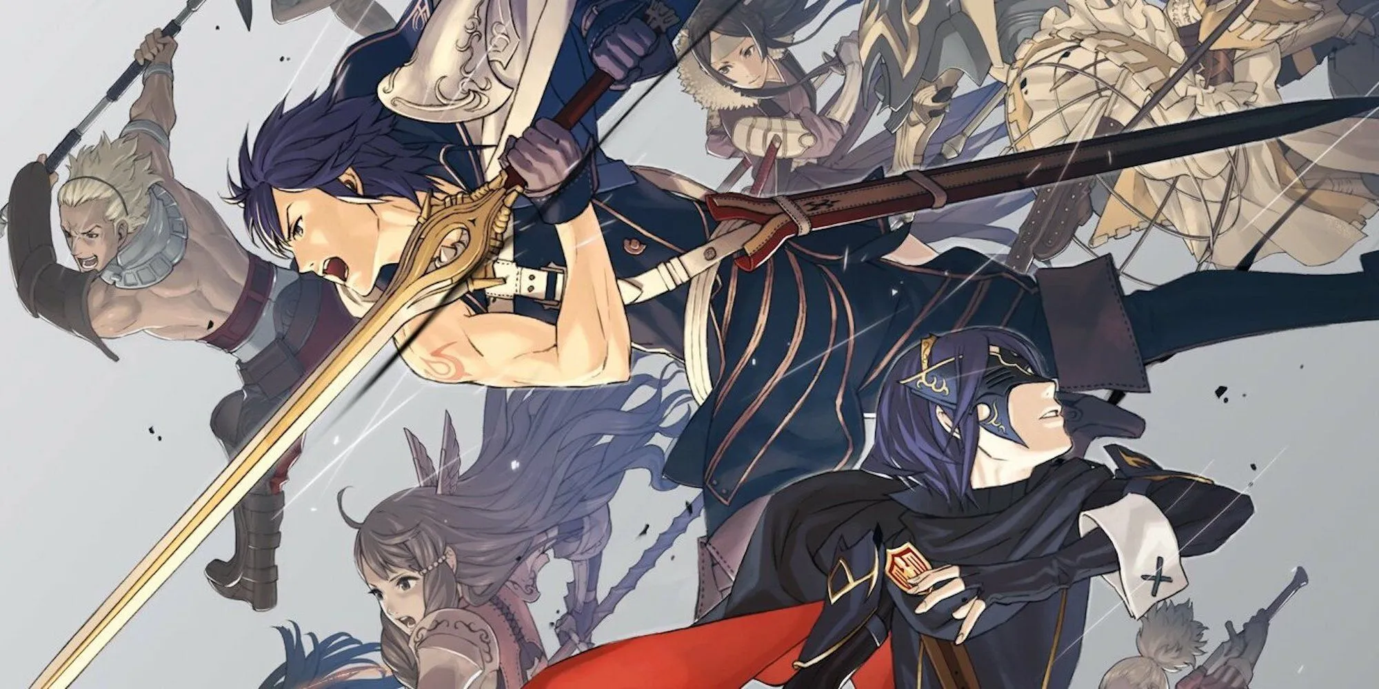Poster quảng cáo với dàn nhân vật chính của Fire Emblem: Awakening, nổi bật các anh hùng trong tư thế sẵn sàng chiến đấu