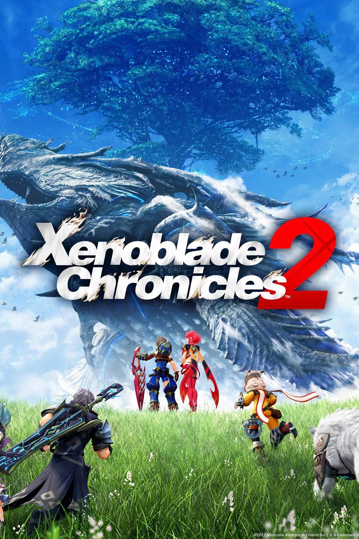 Rex và Pyra, cùng các Blade khác trong một cảnh chiến đấu hoành tráng từ Xenoblade Chronicles 2, thể hiện đồ họa và quy mô của tựa JRPG này.