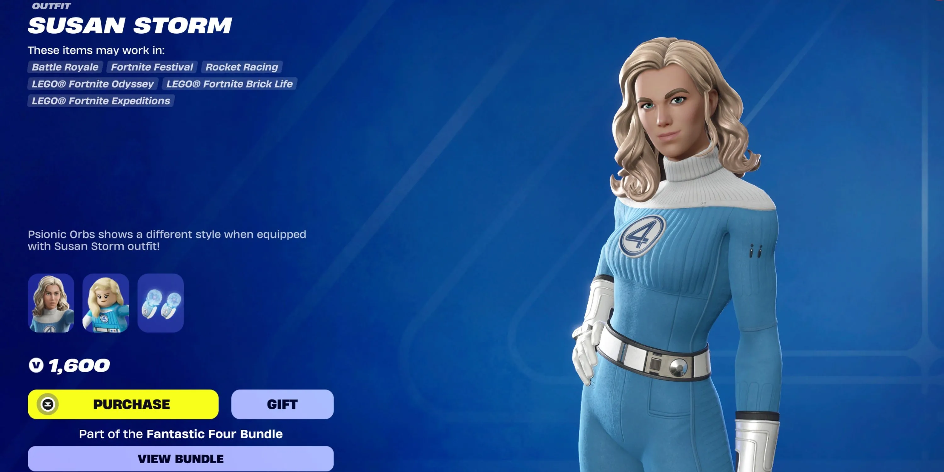 Susan Storm trong trang phục Invisible Woman của Fortnite
