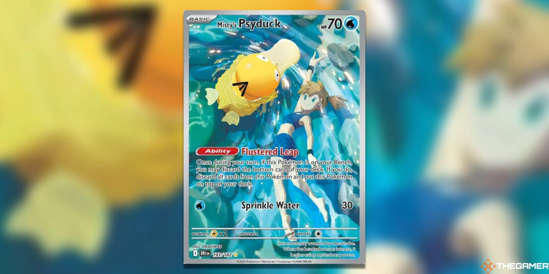 Thẻ bài Misty's Psyduck Illustration Rare với vẻ đáng yêu và ngộ nghĩnh trong Pokemon TCG Destined Rivals.