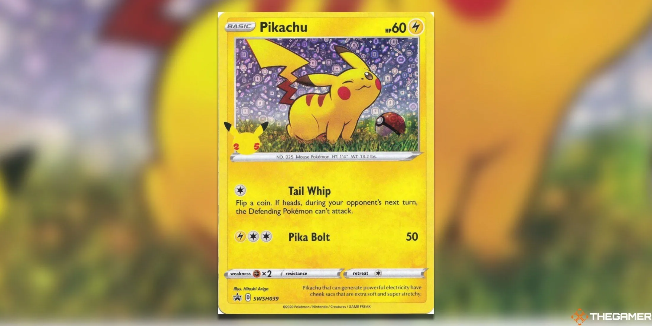 Thẻ bài Pokemon TCG Pikachu SW-SH039 từ bộ General Mills promo, cho thấy Pikachu trong tư thế sẵn sàng chiến đấu, là một trong những lá bài có giá trị cao.