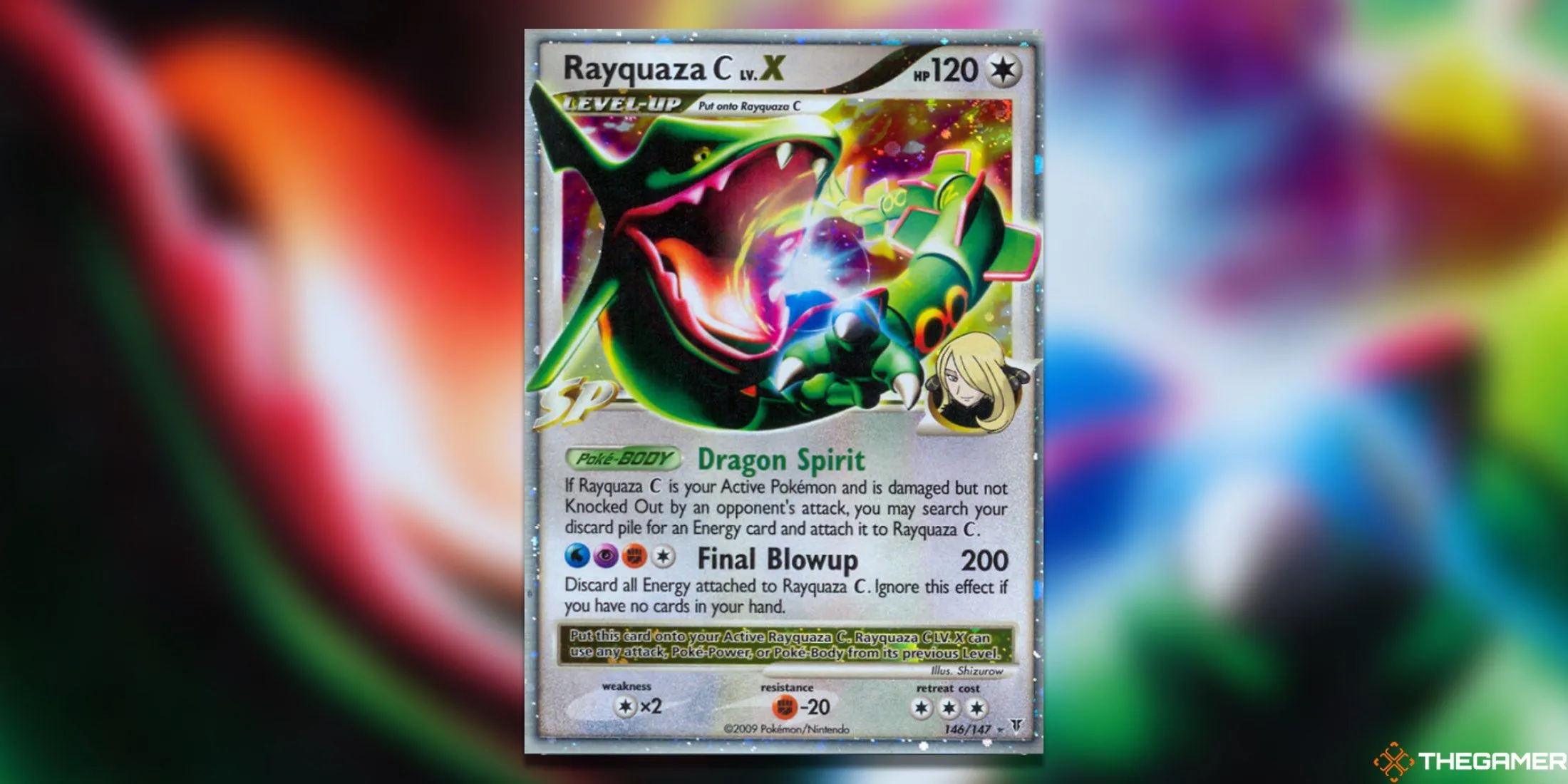 Thẻ bài Pokemon TCG Rayquaza C LV. X Ultra Rare từ set Supreme Victors với thiết kế rồng huyền thoại