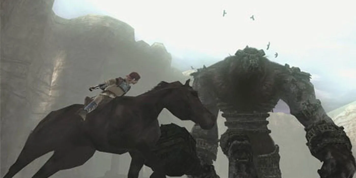 Wander cưỡi ngựa Agro trên đồng cỏ trong Shadow of the Colossus