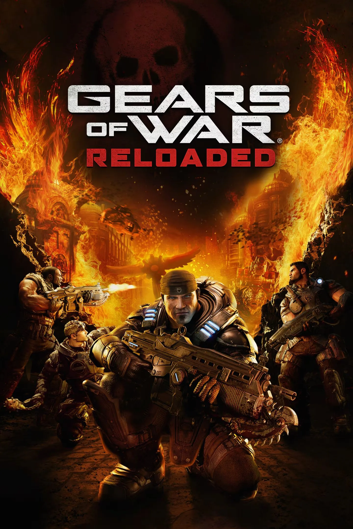 Bìa nghệ thuật của Gears of War Reloaded, nhấn mạnh sự ra mắt game trên các nền tảng mới và cộng đồng game thủ đa dạng