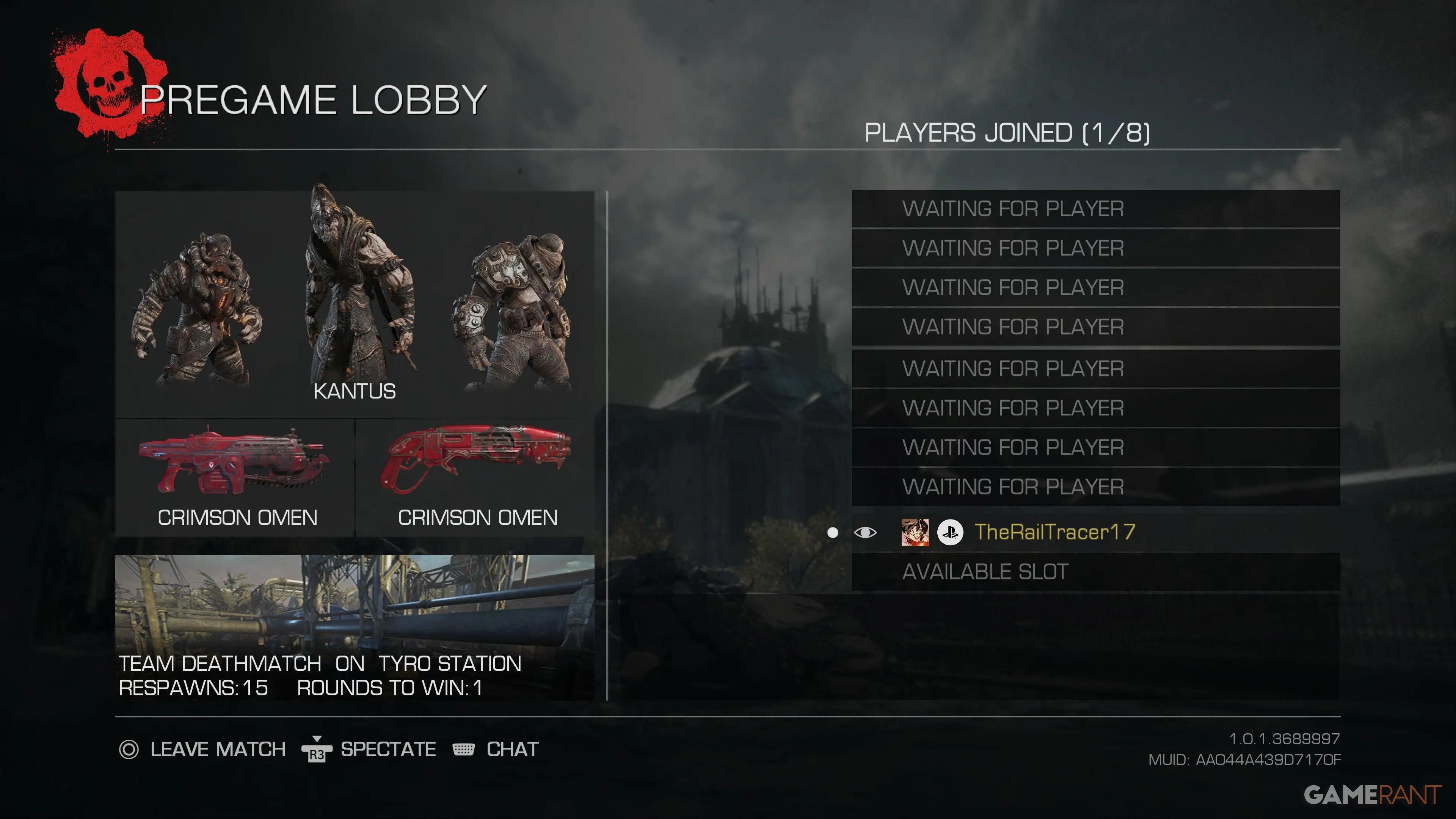 Giao diện chọn skin nhân vật trong chế độ multiplayer của Gears of War: Reloaded, nơi game thủ tùy chỉnh ngoại hình nhưng đôi khi gặp sự cố kết nối.