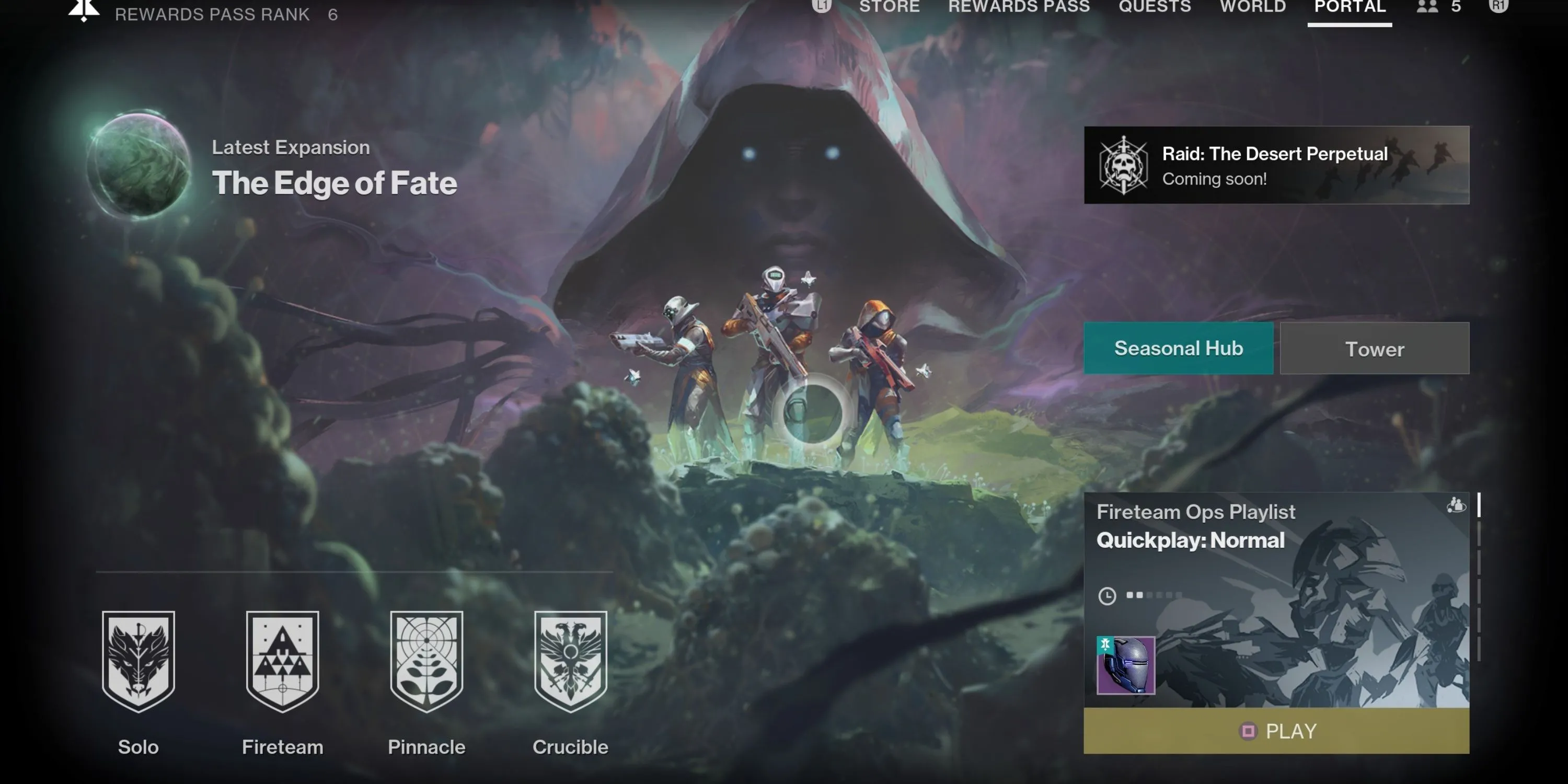 Giao diện hệ thống Portal mới trong Destiny 2, nơi Người Bảo Hộ truy cập các hoạt động Nightfall và Fireteam Ops