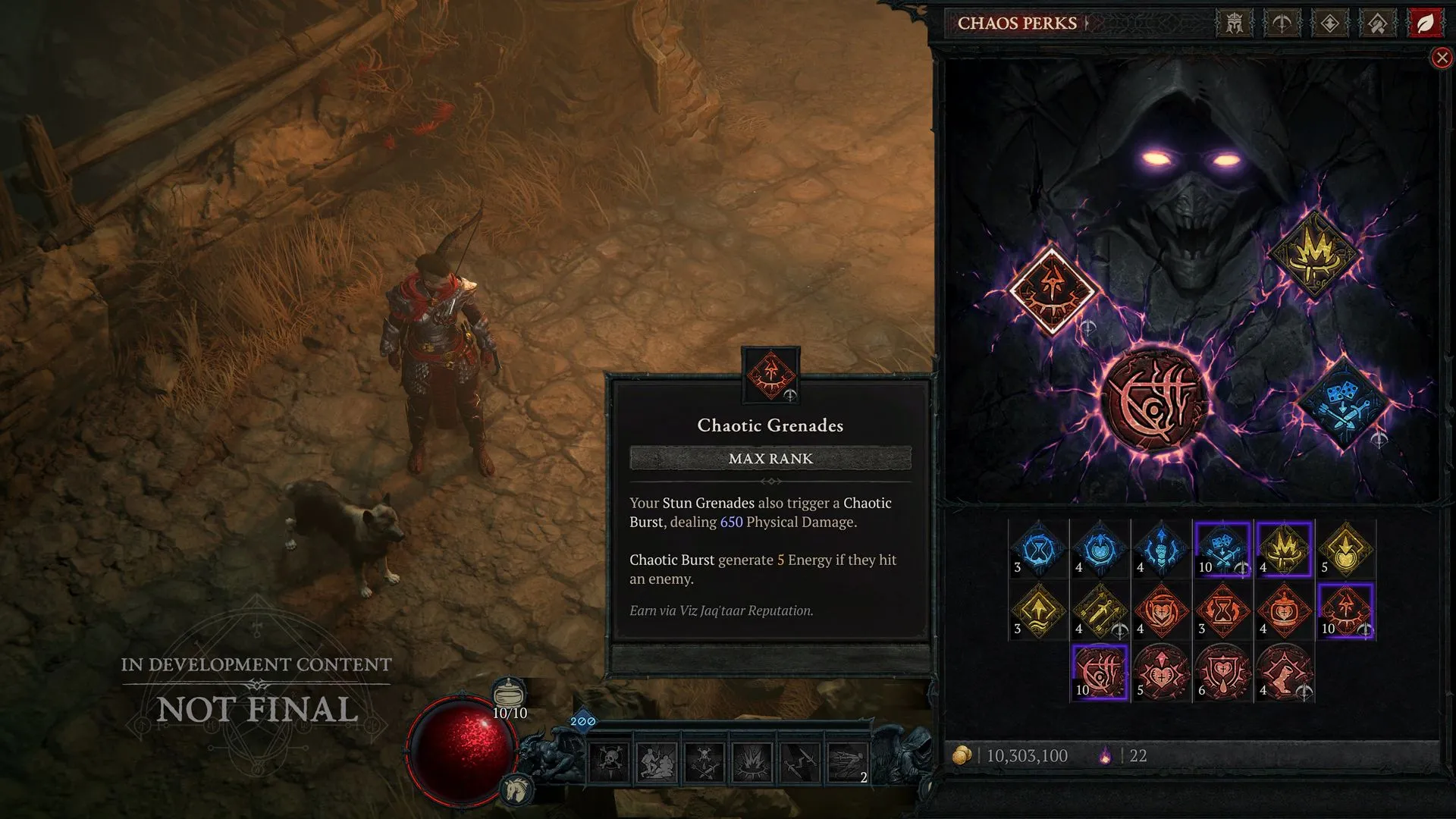 Giao diện hiển thị các Chaos Perks mới trong Diablo 4 Season 10 PTR, bao gồm Mana Shield, cho phép Sorcerer tận dụng Mana làm thanh máu.