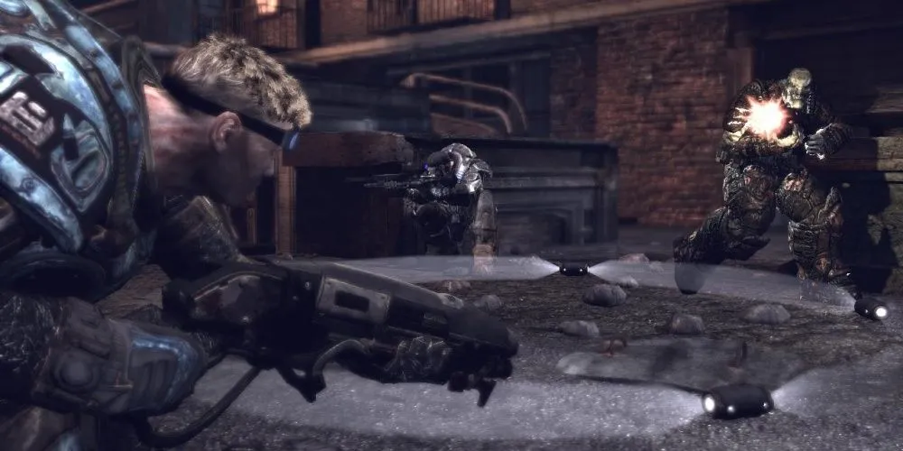 Hình ảnh cận cảnh khẩu Shotgun Gnasher trong Gears of War Reloaded, thể hiện sức mạnh biểu tượng của vũ khí gây tranh cãi này