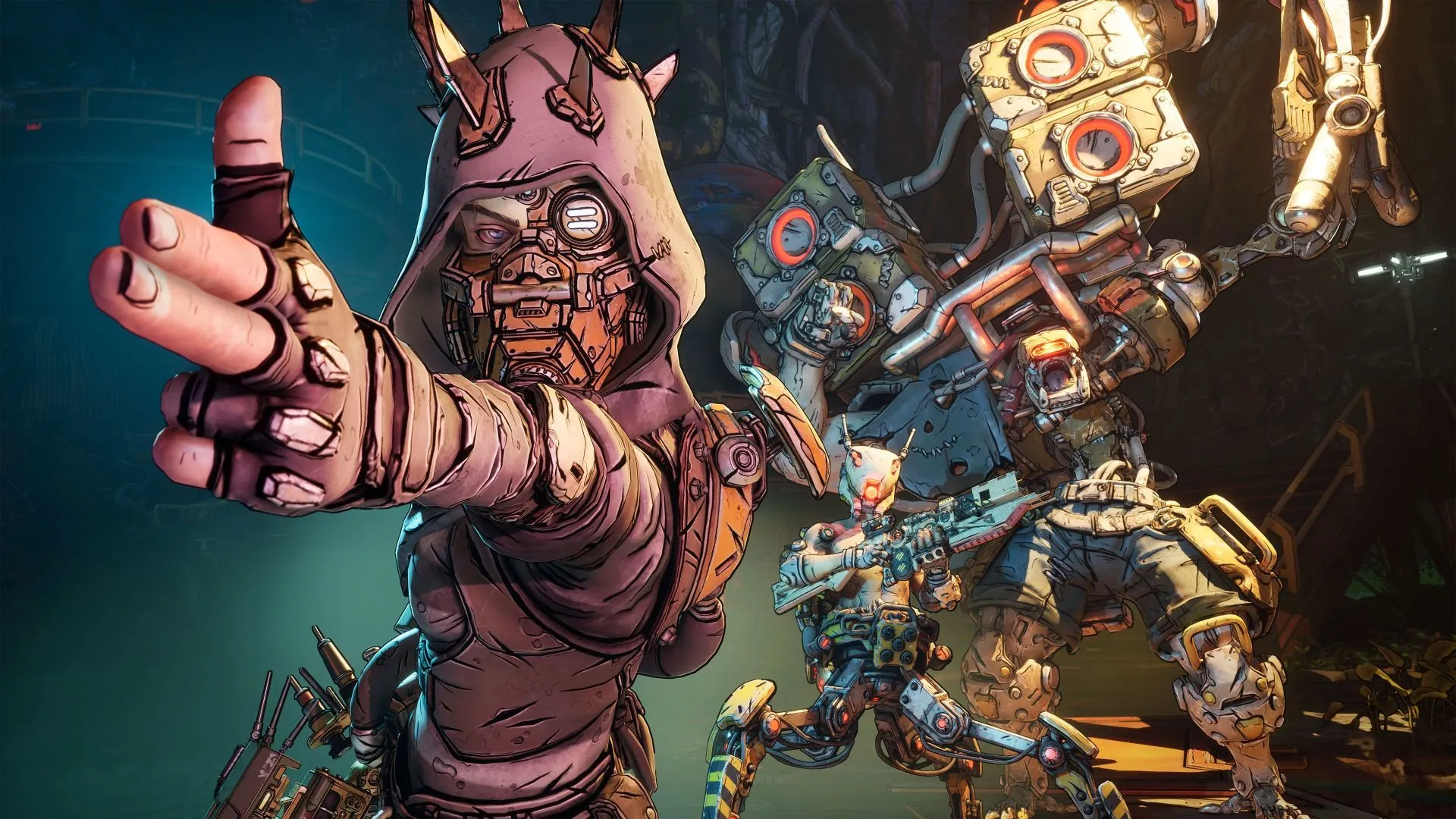 Hình ảnh quảng bá Borderlands 4 với bandit tạo dáng súng ngón tay, thể hiện phong cách độc đáo của game