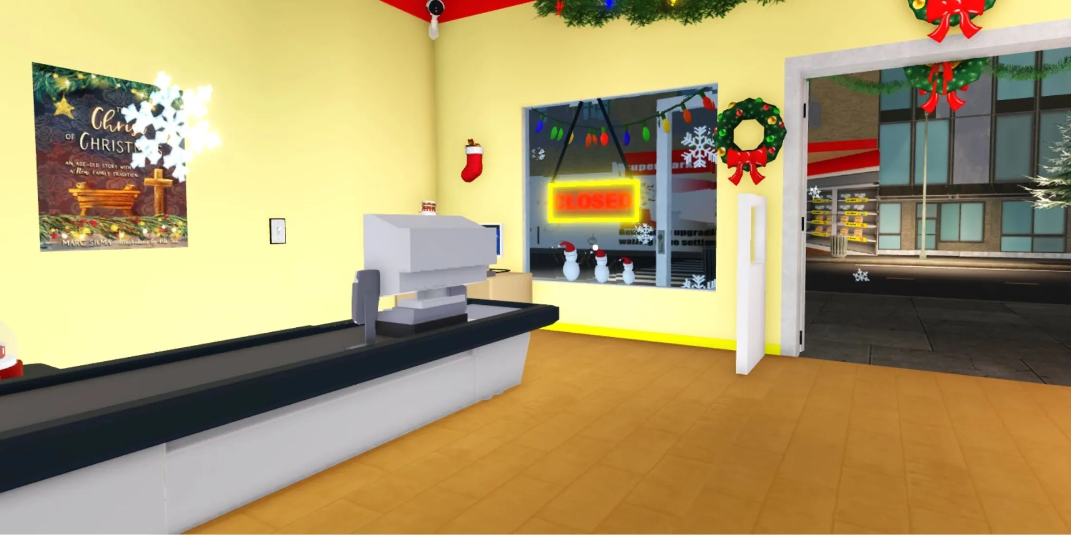 Hình ảnh siêu thị đang hoạt động nhộn nhịp trong game Supermarket Simulator