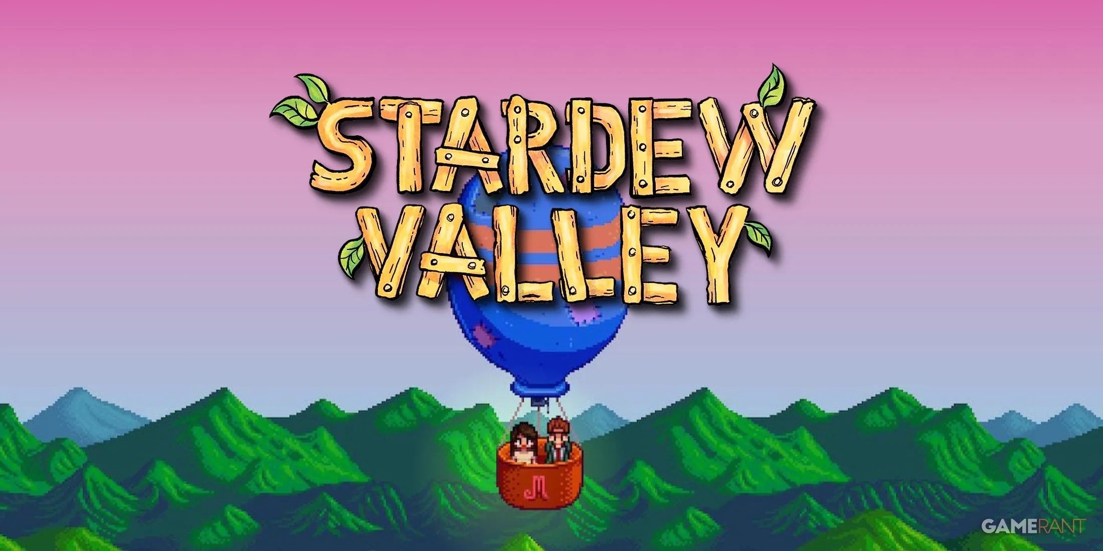 Logo Stardew Valley với khinh khí cầu, biểu tượng cho thế giới game nông trại mơ ước