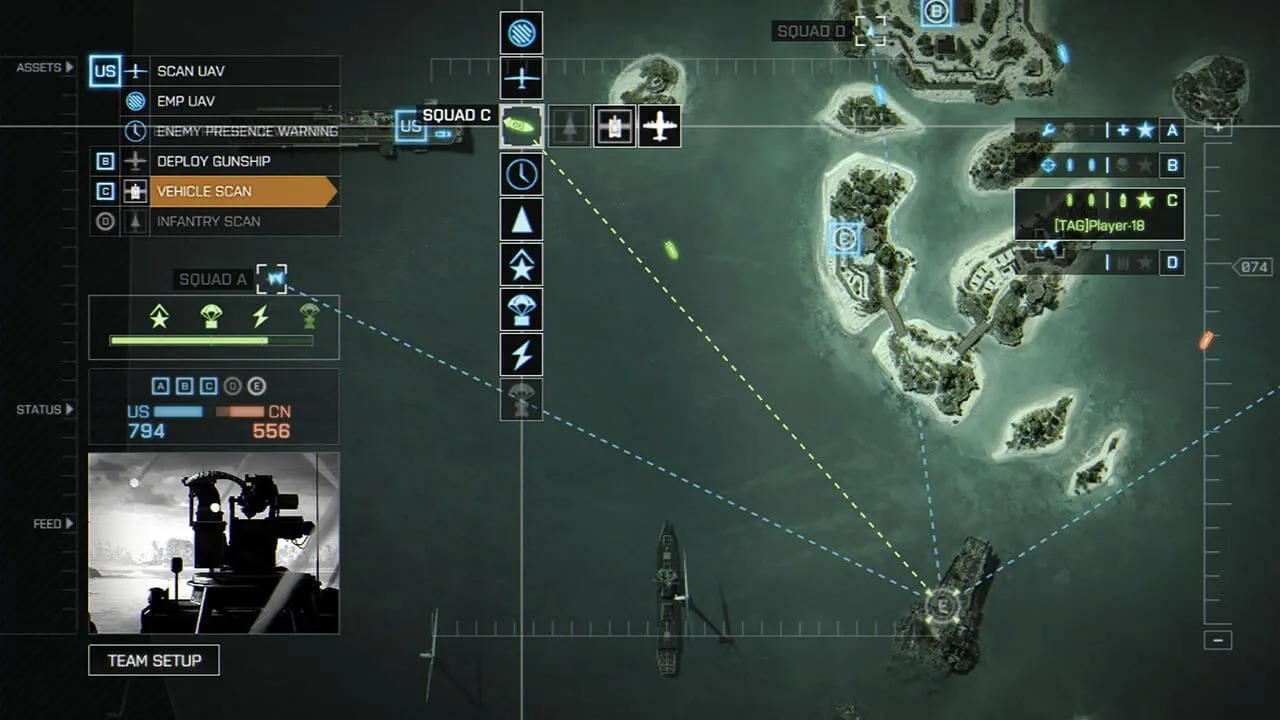 Một góc nhìn chiến lược từ chế độ Commander Mode trên bản đồ Paracel Storm trong Battlefield 4, minh họa tầm quan trọng của việc chỉ huy.