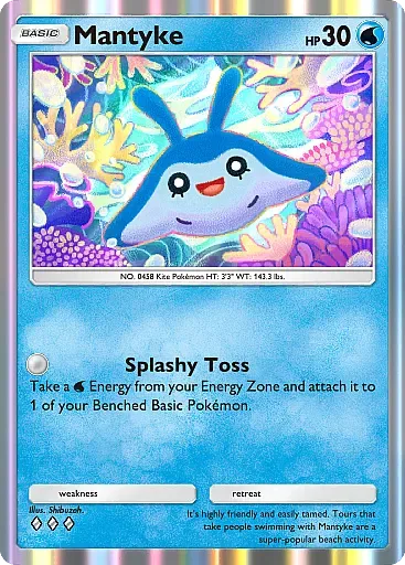 Thẻ bài Baby Pokemon Mantyke từ gói Secluded Springs trong Pokemon TCG Pocket.
