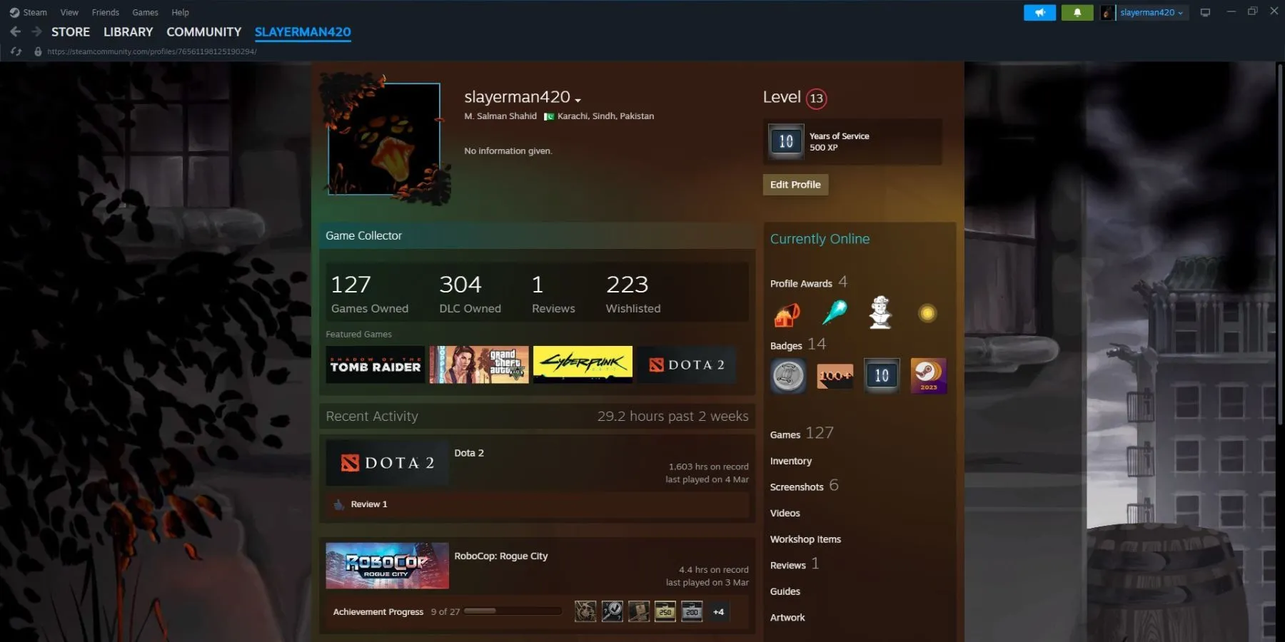Tùy chọn chỉnh sửa hồ sơ người dùng trên nền tảng Steam, minh họa các tính năng cá nhân hóa mà Google Play Games đang hướng tới.