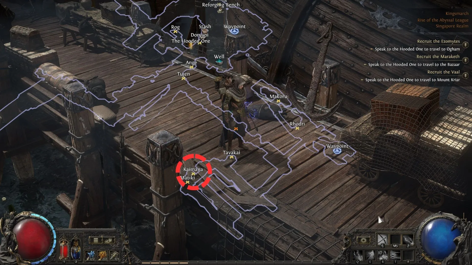 Vị trí Kaimana trên thuyền Karui tại Kingsmarch, Act 4 Path of Exile 2